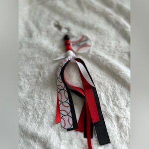 Baseball Mom Themed Keychain with Red and Black Ribbons